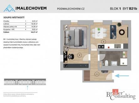 Prodej bytu, 2+kk, 44 m²