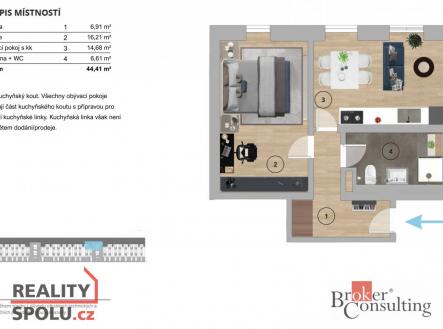 Prodej bytu, 2+kk, 44,41 m²