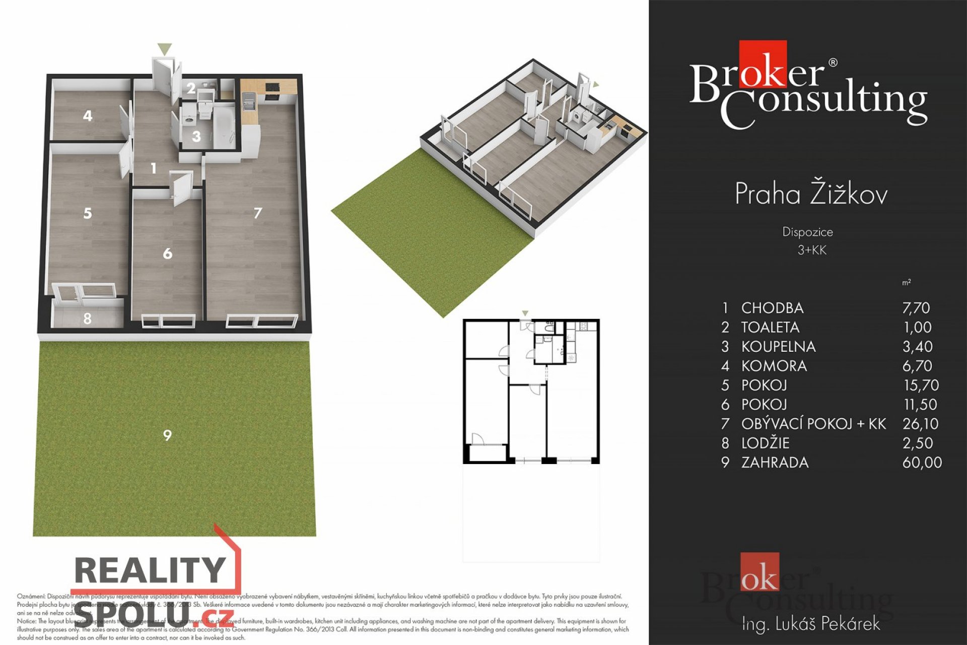 Pronájem, byty/4+kk, 72.69 m2, V zahrádkách 2026/2, Žižkov, 13000 Praha 3 [ID 79753]
