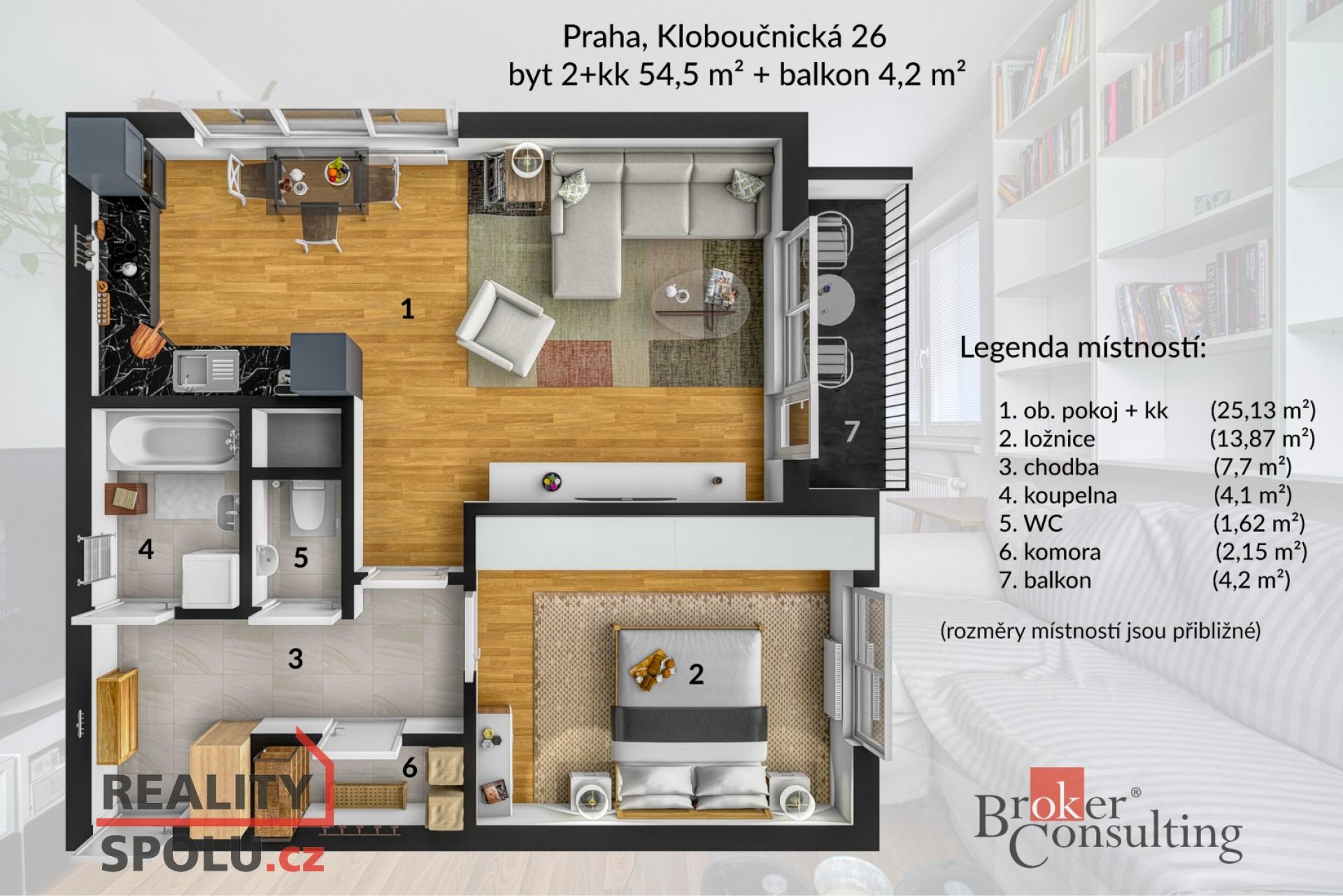 Prodej, byty/2+kk, 54 m2, Kloboučnická 1735/26, 14000 Praha, Hlavní město Praha [ID 78763]