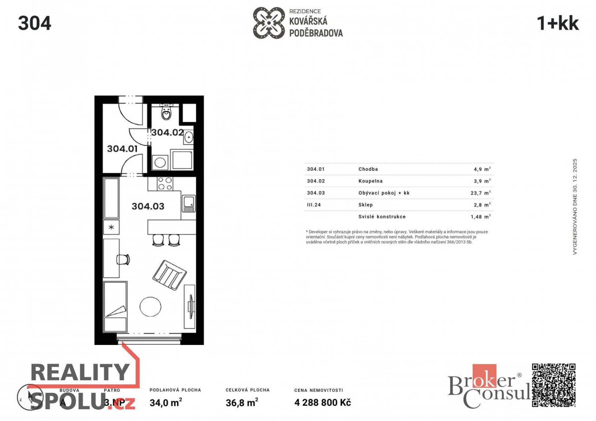 Prodej, byty/1+kk, 32.57 m2, Kovářská 330/10, Jižní Předměstí, 30100 Plzeň 3 [ID 80547]