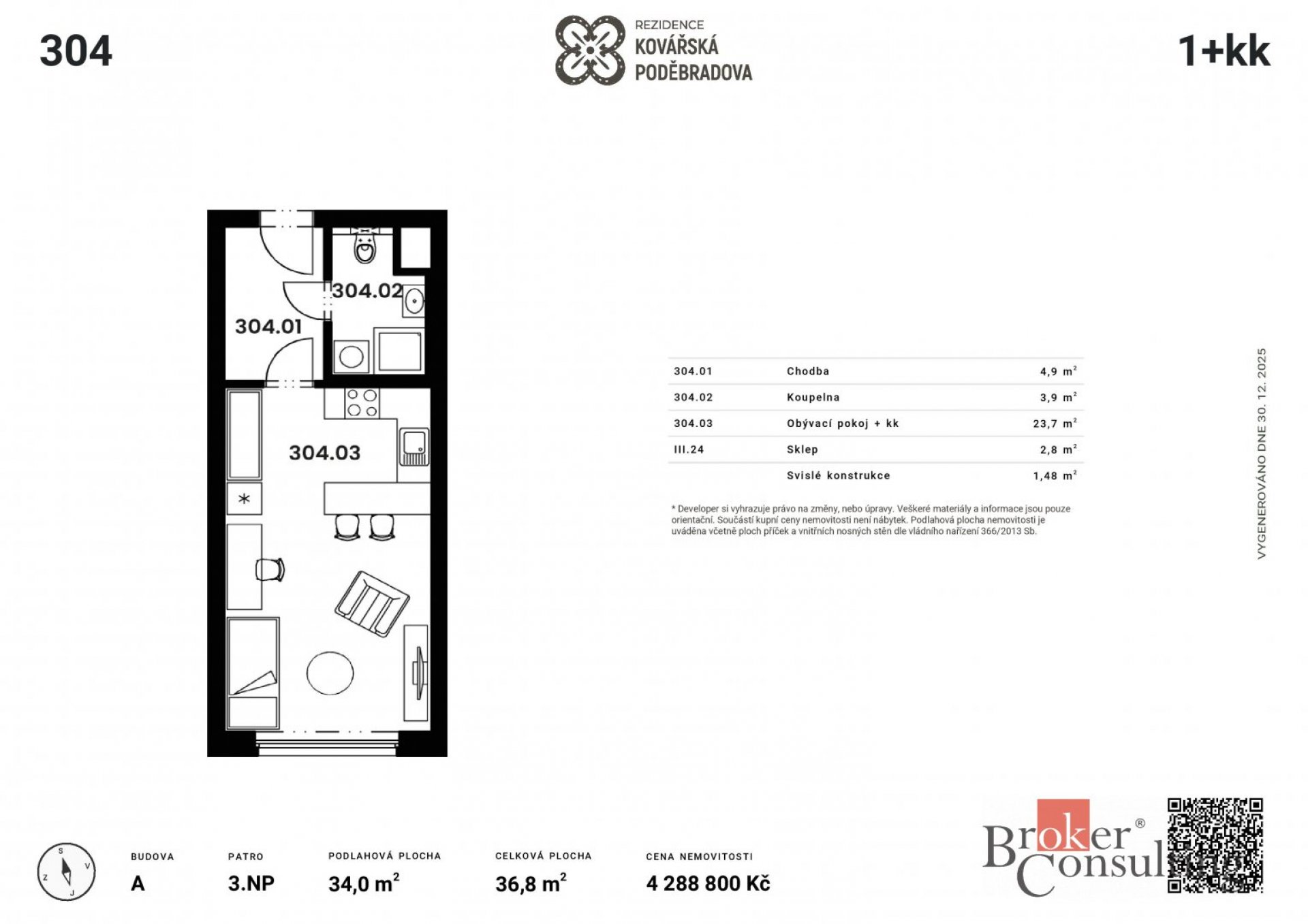 Prodej, byty/1+kk, 32.57 m2, Kovářská 330/10, Jižní Předměstí, 30100 Plzeň 3 [ID 80547]
