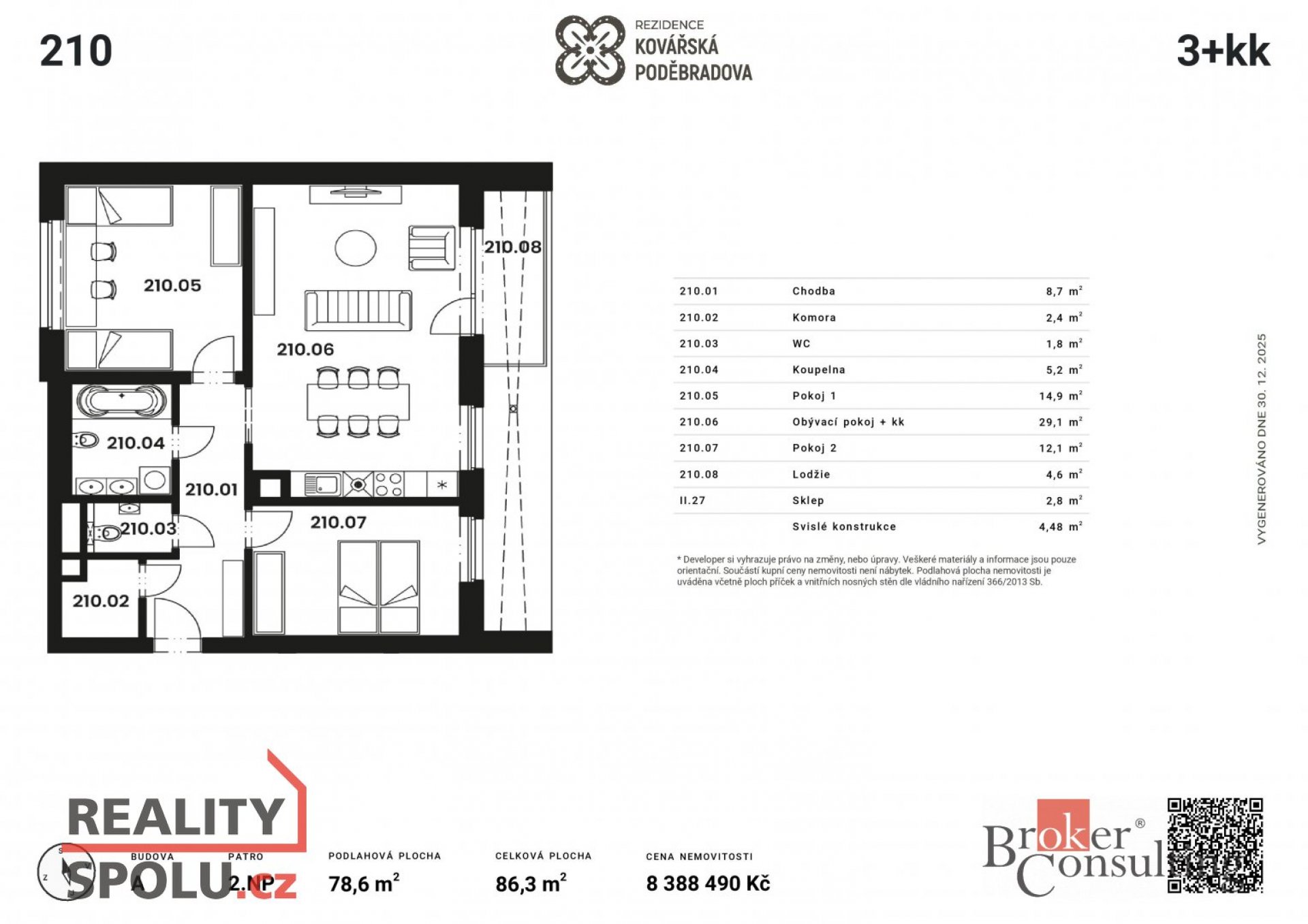 Prodej, byty/3+kk, 74.12 m2, Kovářská 330/10, Jižní Předměstí, 30100 Plzeň 3 [ID 80549]