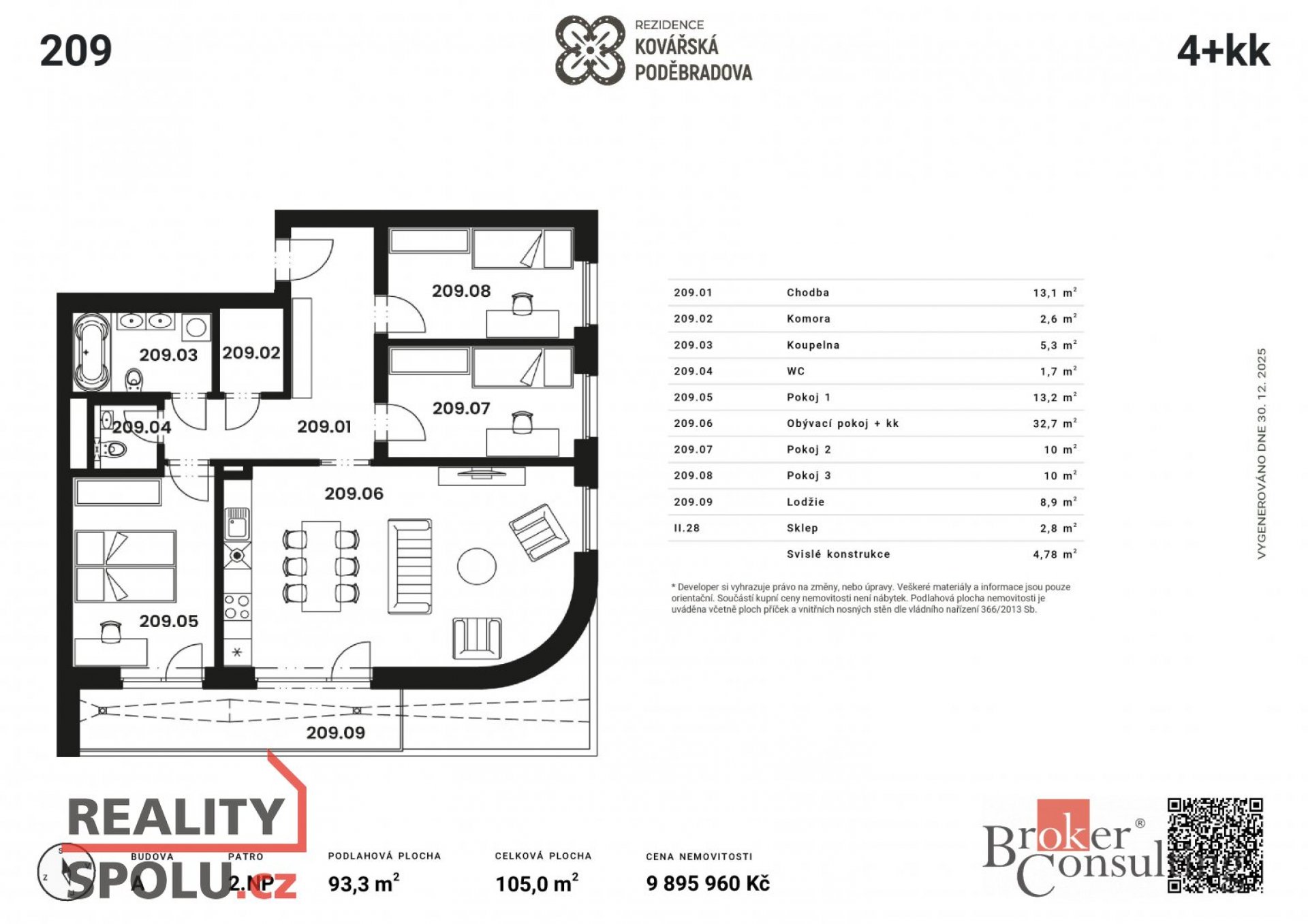 Prodej, byty/4+kk, 88.52 m2, Kovářská 330/10, Jižní Předměstí, 30100 Plzeň 3 [ID 80550]