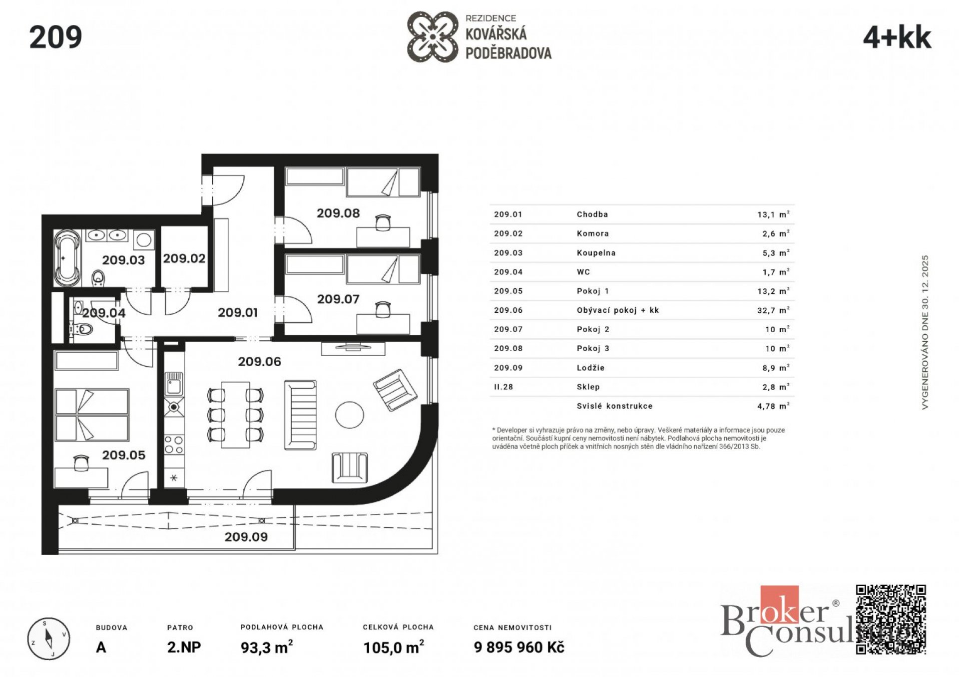 Prodej, byty/4+kk, 88.52 m2, Kovářská 330/10, Jižní Předměstí, 30100 Plzeň 3 [ID 80550]