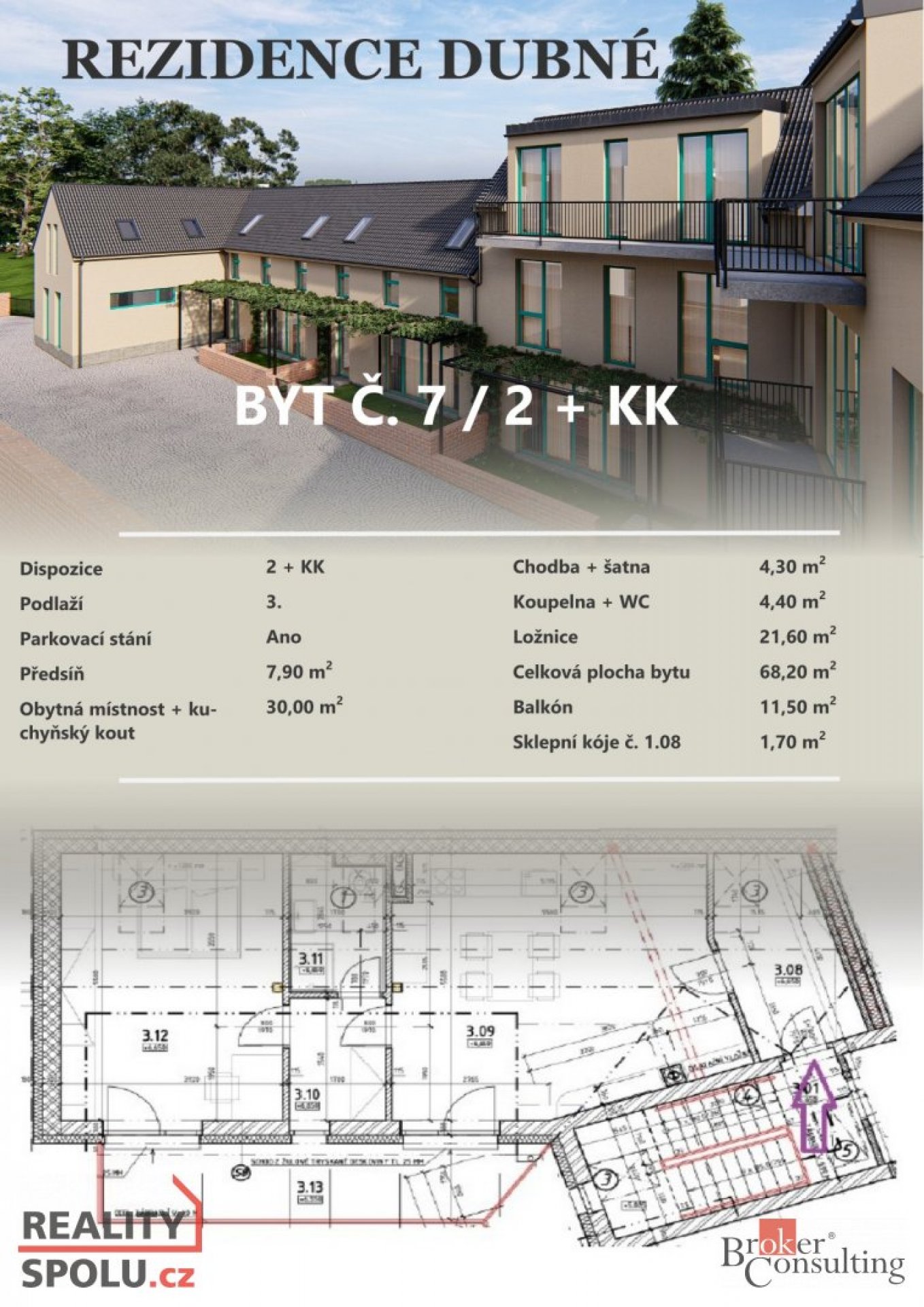 Prodej, byty/2+kk, 70 m2, 37384 Dubné, České Budějovice [ID 80660]