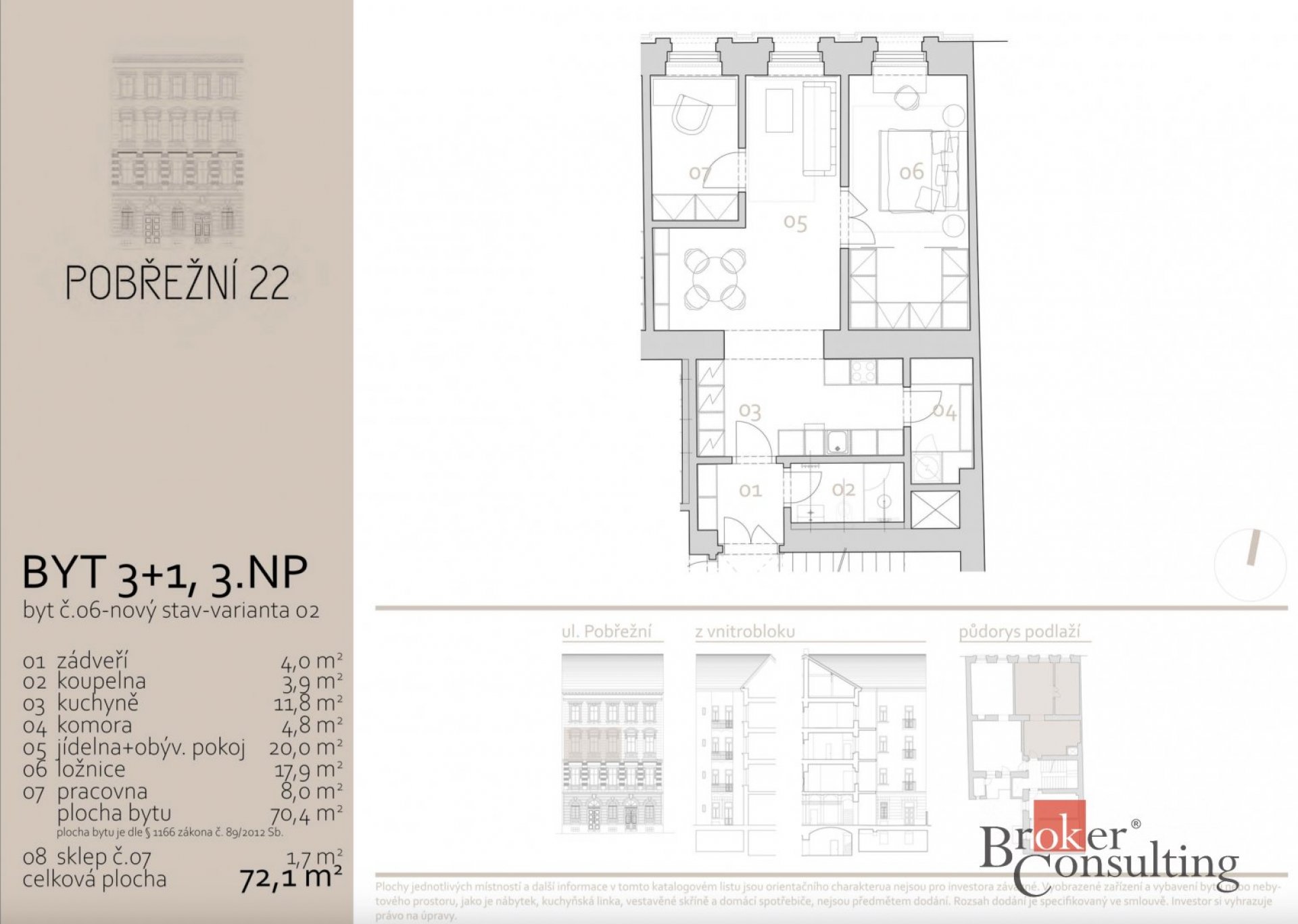 Prodej, byty/3+kk, 72.1 m2, Karlín, 18600 Praha 8 [ID 73873]