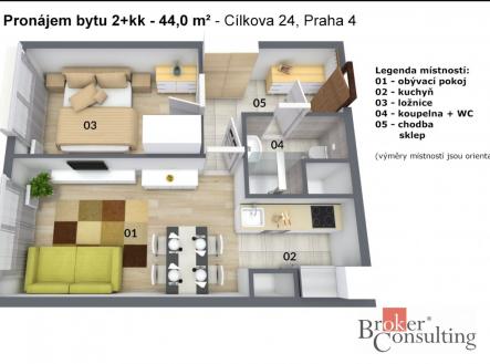 Pronájem bytu, 2+kk, 44 m²