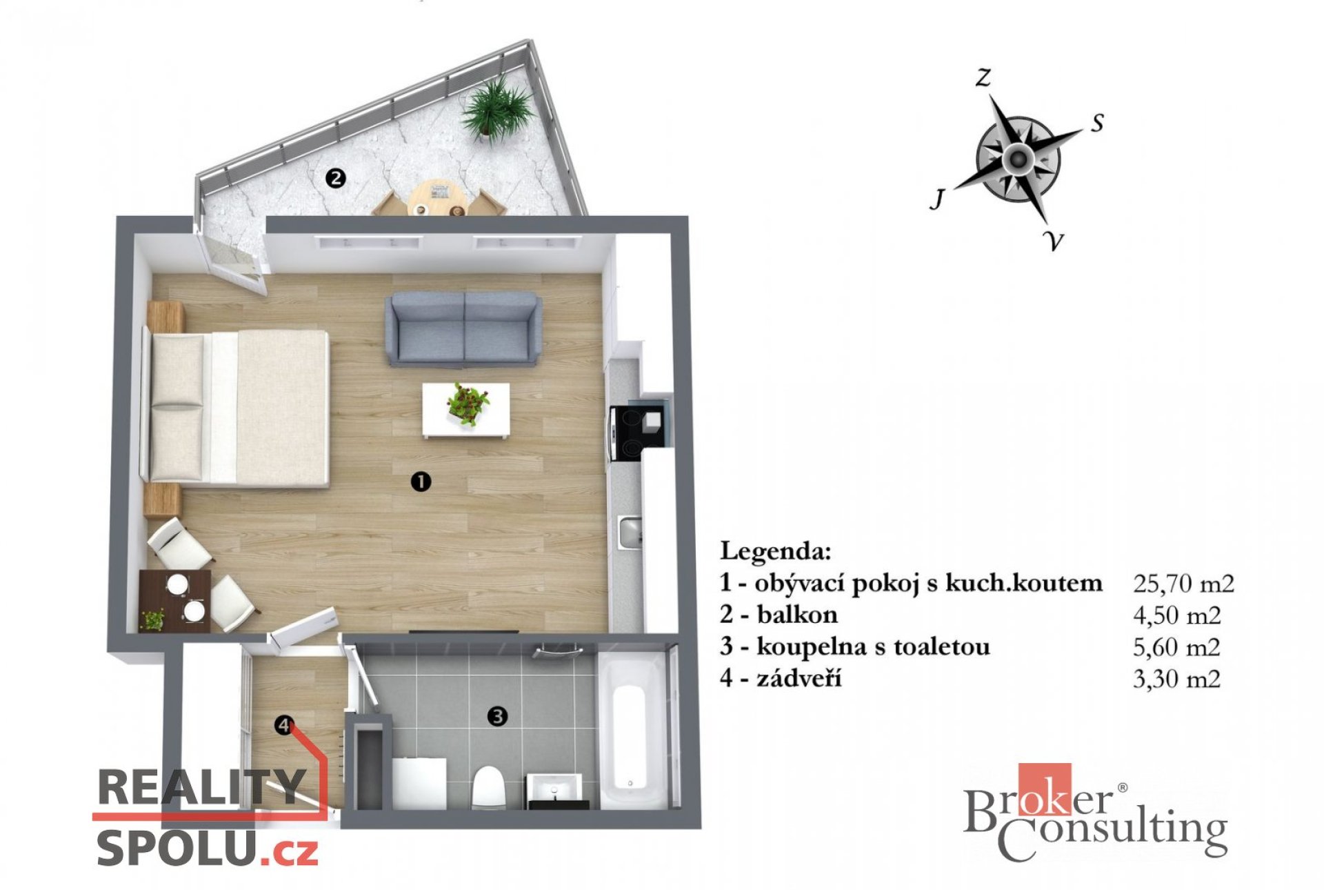 Pronájem bytu 1kk s balkonem, Praha 8, ul. Pekařova