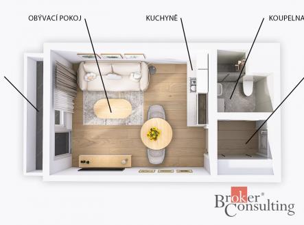 Pronájem bytu, 1+kk, 35,4 m²