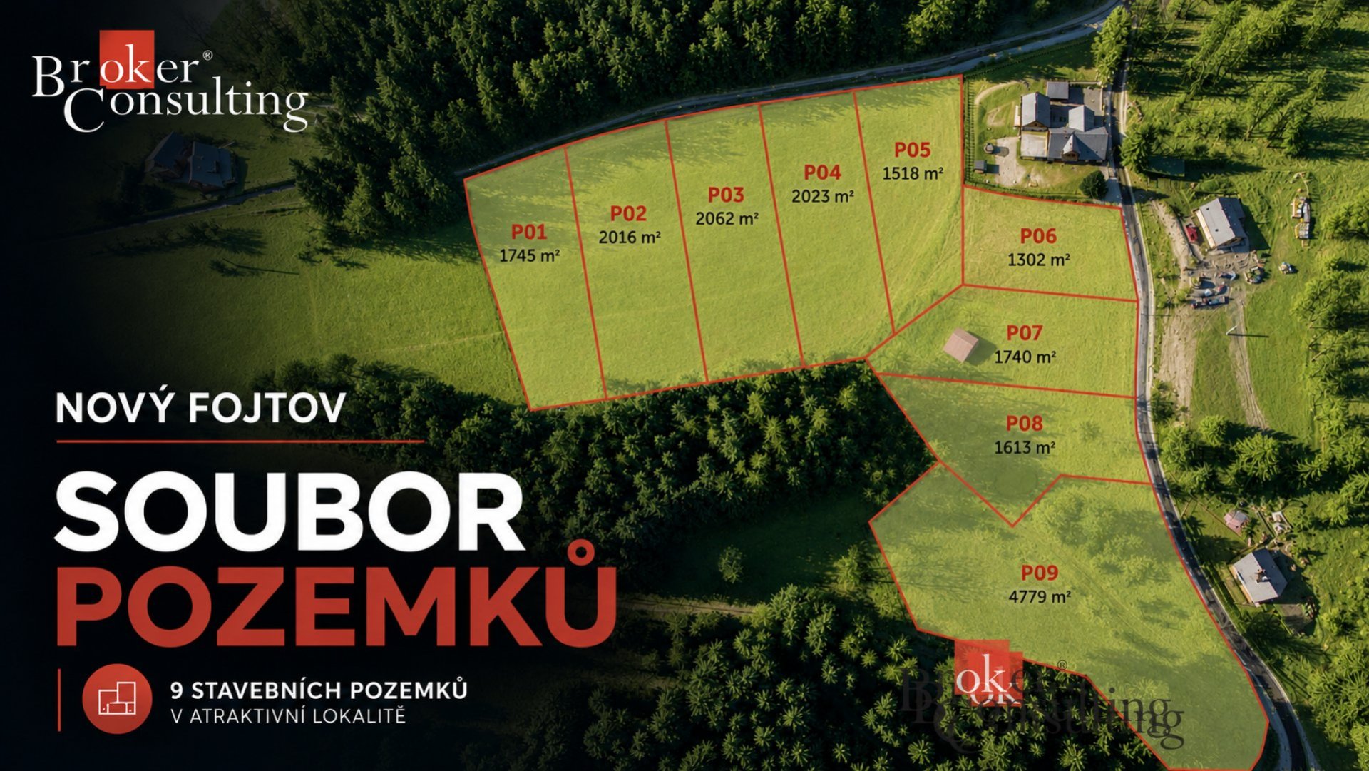 Soubor 9 slunných stavebních pozemků jen 10 minut od Karlových Varů