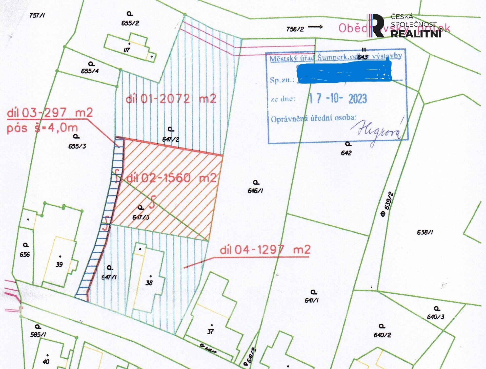 Prodej pozemku 3.632 m2 - pro stavbu rodinných domů, Obědné u Libiny