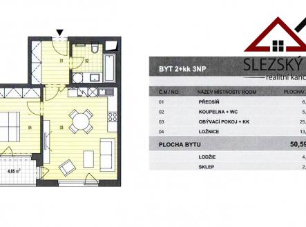 Karolina_plan_bytu | Pronájem bytu, 2+kk, 58 m²