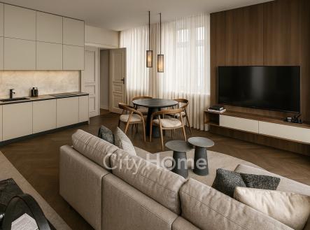 KAR5_vizualizace navrhované dispozice_A3.1 obývák 2 | Prodej bytu, 2+1, 91 m²