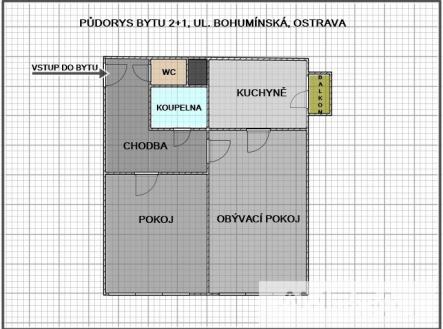 2+1 Bohumínská (půdorys) | Prodej bytu, 2+1, 52 m²