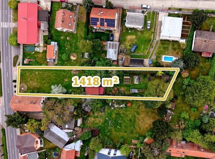 Dron vyznačení pozemku. | Prodej - pozemek pro bydlení, 1 418 m²