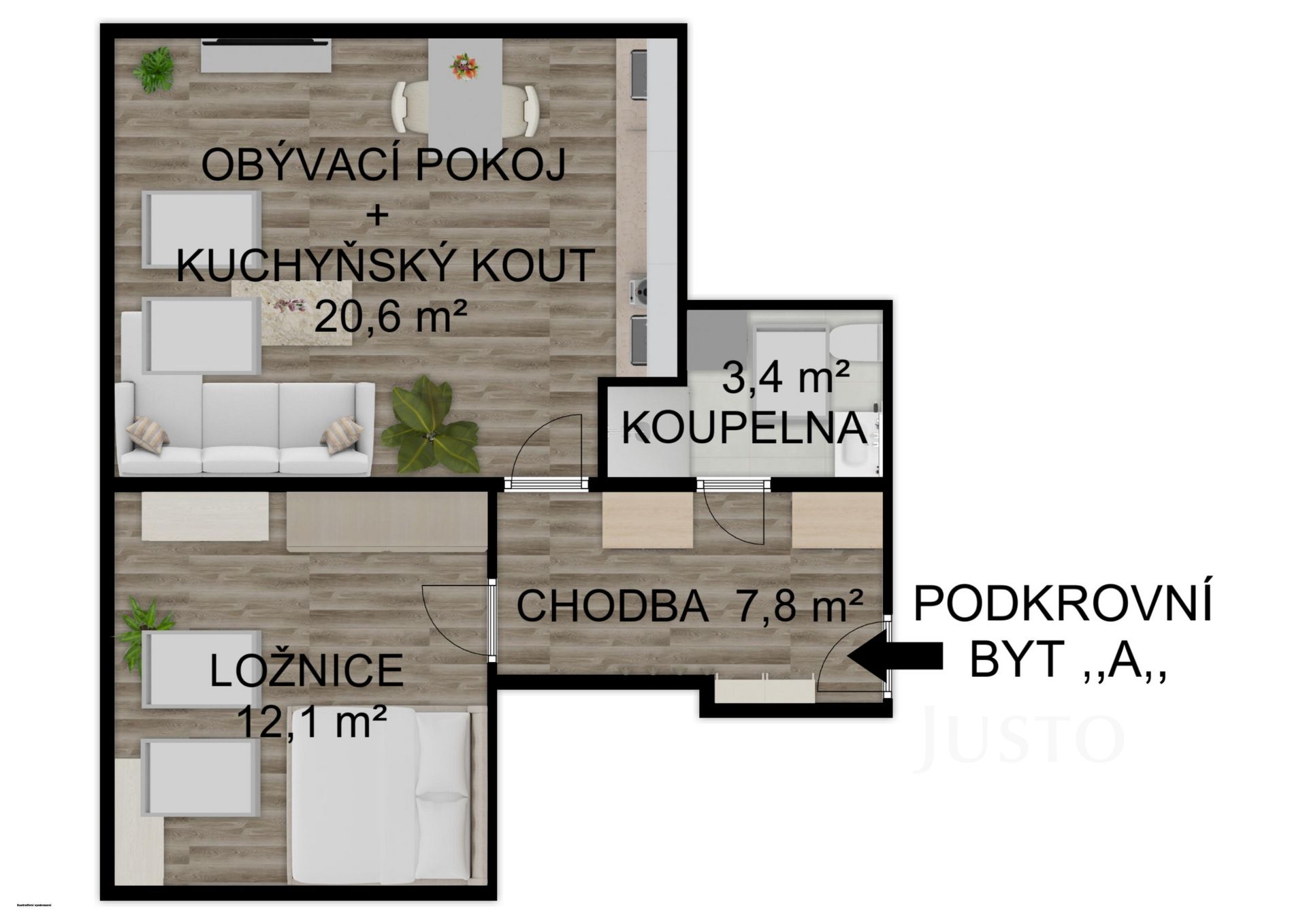 Pronájem 2+KK, 44 m², Soukenická - Bechyně