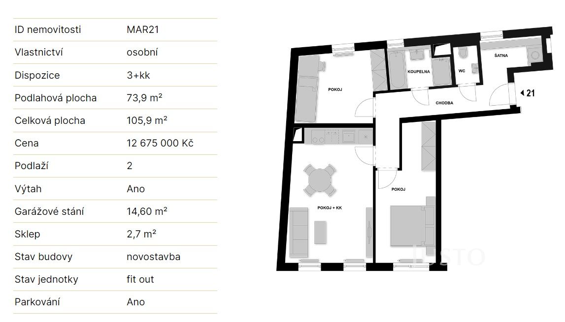 Prodej 3+kk+T/GS 105 m², Praha 4 - Nusle