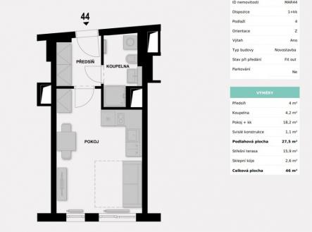 Prodej bytu, 1+kk, 46 m²