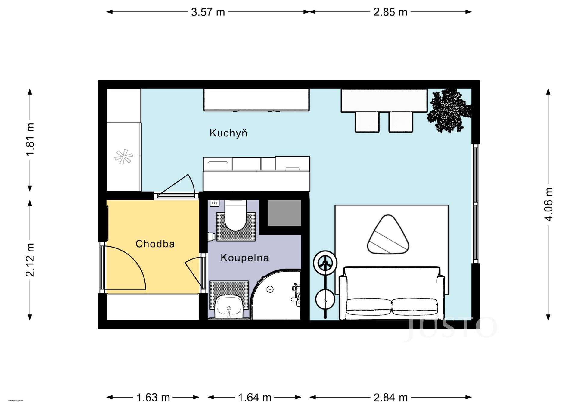 Pronájem 1+kk(+S), 28 m², Jablonec nad Nisou