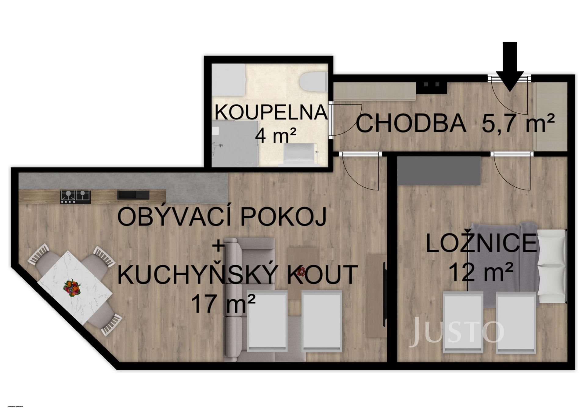 Pronájem 2+kk, 39 m², Soukenická - Bechyně