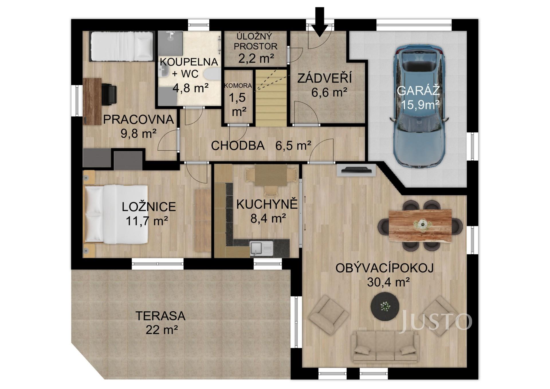 Prodej rodinného domu 131 m² s pozemkem 538 m² + terasa 22 m²