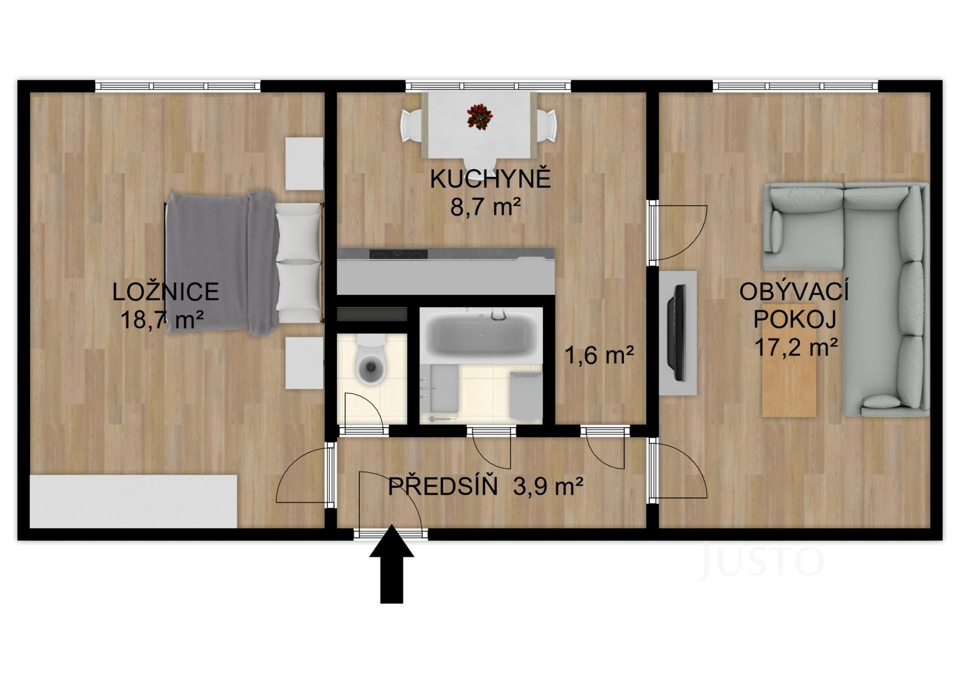 Prodej 2+1, 53 m2, Písek - Dr. M. Horákové
