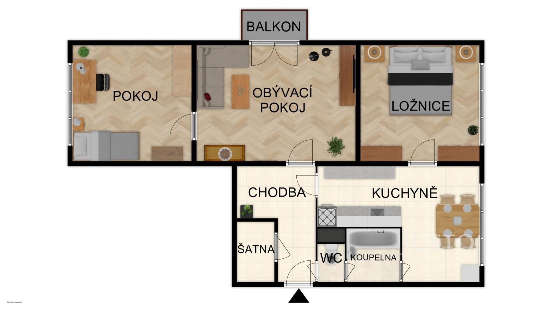 Prodej 3+1 62 m² + balkón