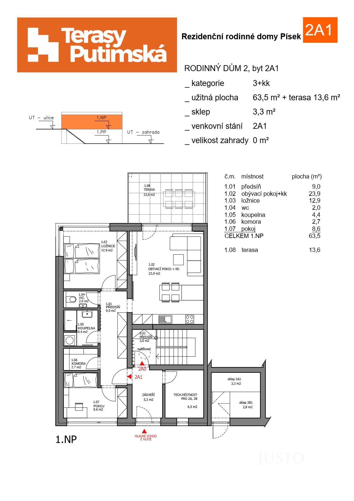 Prodej 3+kk 63 m² + terasa 13 m² + parkování