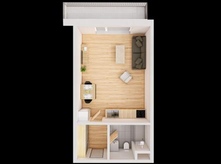(půdorys) | Prodej bytu, 1+kk, 48 m²