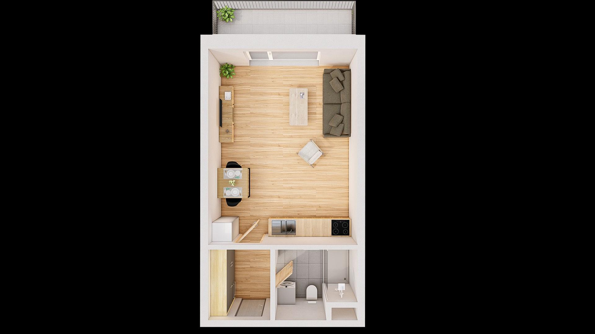 Prodej 1+kk 40 m² + balkón 7 m²