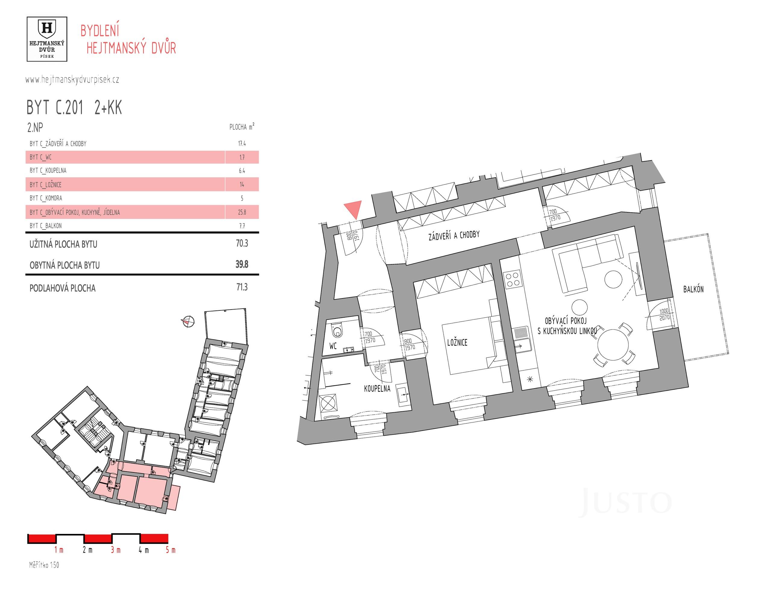Prodej 2+kk 70 m² + balkón 7 m² + parkování