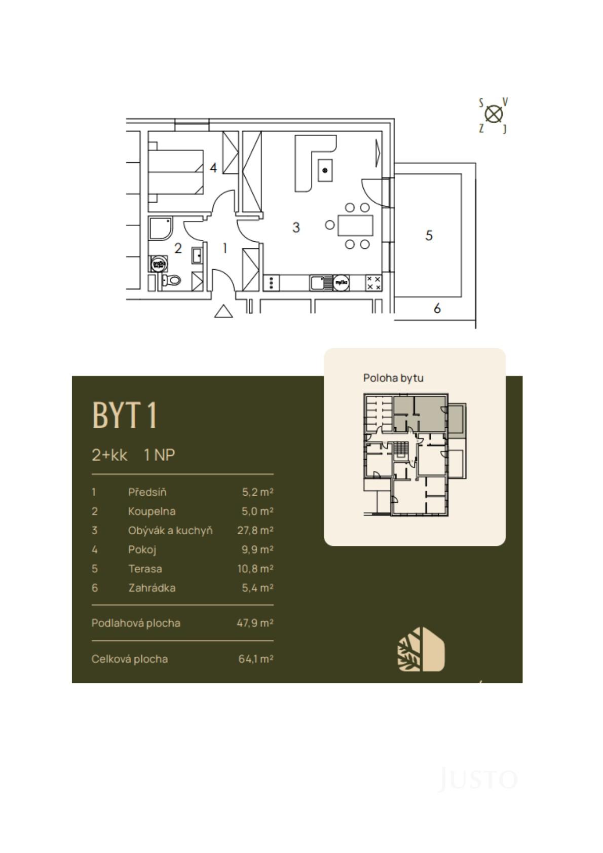 Prodej 1+kk 29 m² + zahrádka 8 m² + terasa 10 m² + parkování