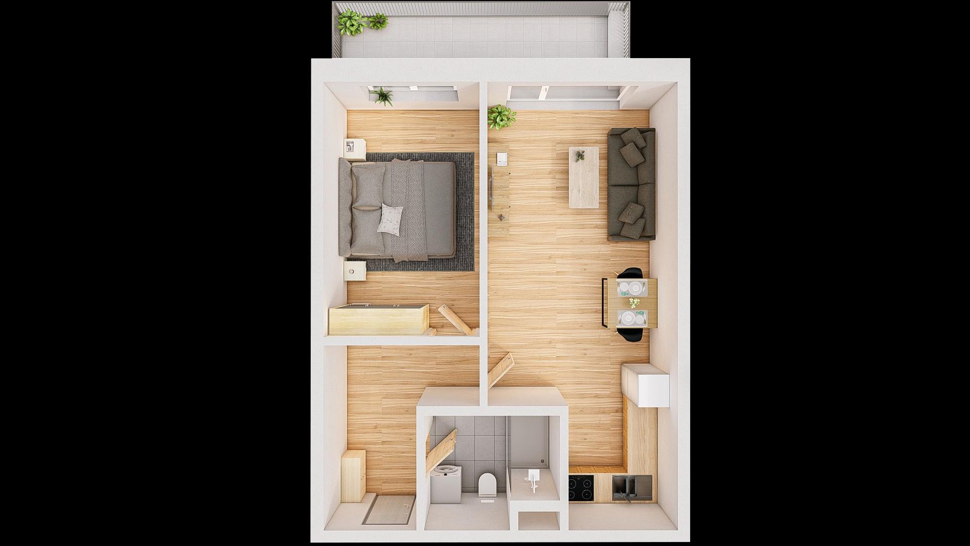 Prodej 2+kk 57 m² + balkón 8 m²
