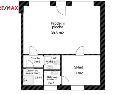 Půdorys nebytového prostoru č. 1 k pronájmu. | Pronájem - kanceláře, 57 m²
