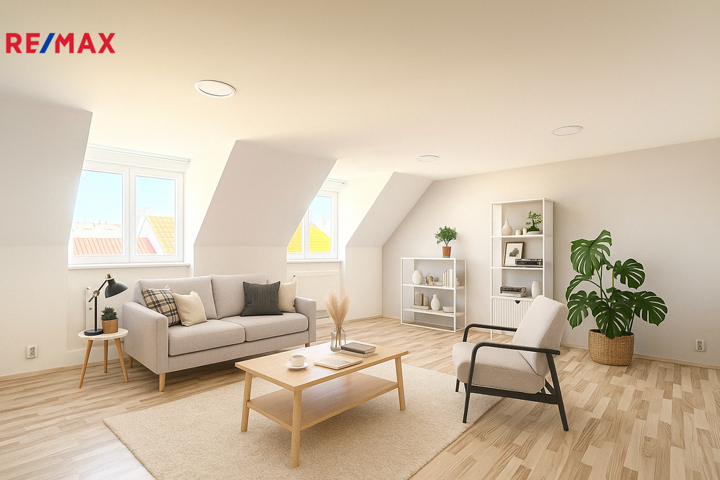 Obývací pokoj - grafická vizualizace s návrhem uspořádání nábytku