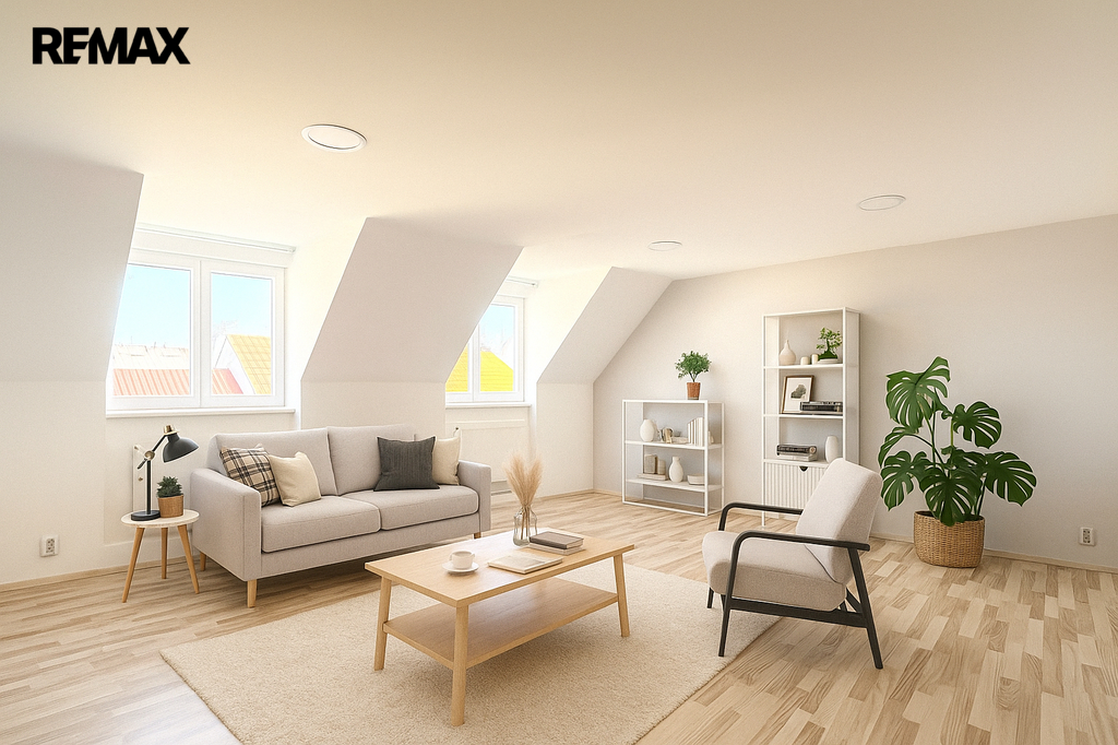 Obývací pokoj - grafická vizualizace s návrhem uspořádání nábytku