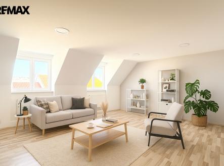 Obývací pokoj - grafická vizualizace s návrhem uspořádání nábytku | Prodej bytu, 5+1, 126 m²