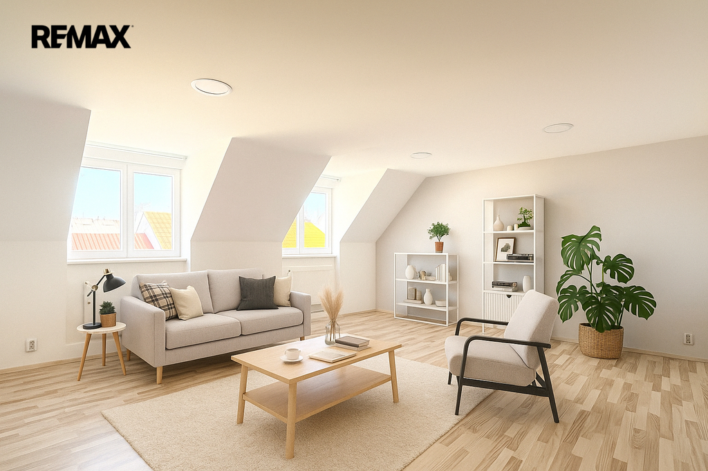 Obývací pokoj - grafická vizualizace s návrhem uspořádání nábytku