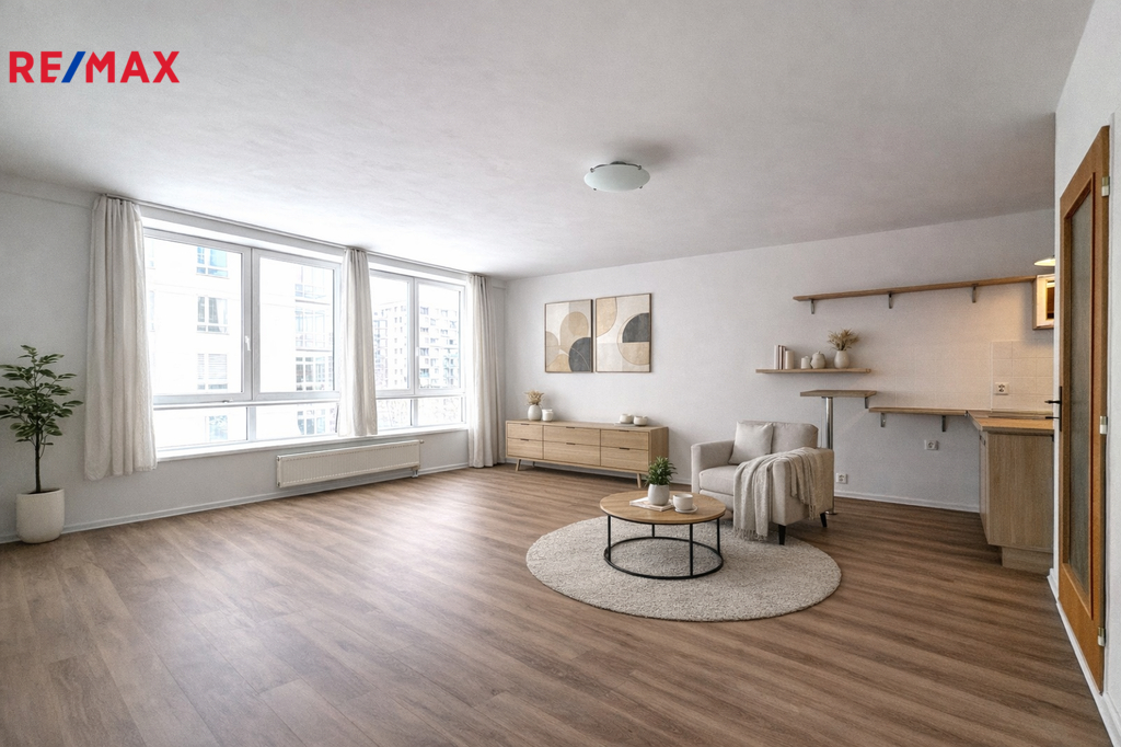 Hlavní obytná místnost - grafická modelace možnosti umístění nábytku