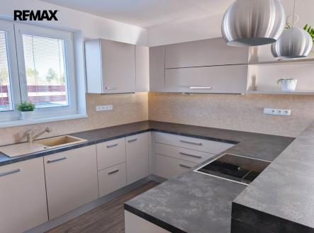 Obývací pokoj s kuchyňským a jídelním koutem. | Prodej - dům/vila, 153 m²