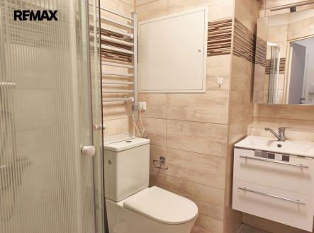 Koupelna se sprchovým koutem, toaletou a umyvadlem. | Pronájem bytu, 2+kk, 37 m²