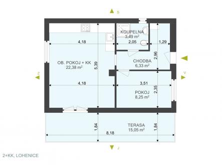 . | Pronájem bytu, 2+kk, 56 m²