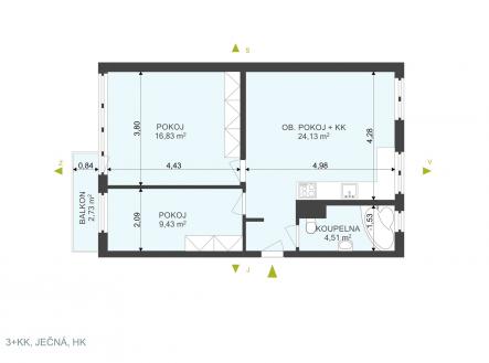 . | Pronájem bytu, 3+kk, 55 m²