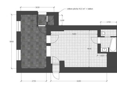 . | Pronájem bytu, 2+kk, 44 m²