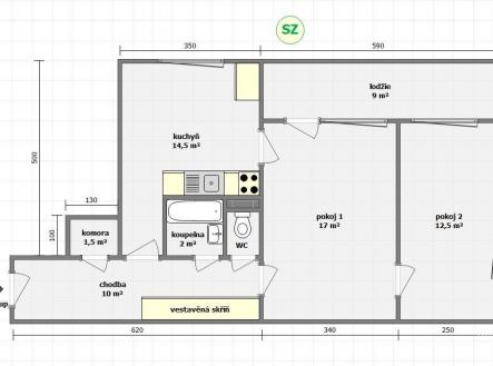 . | Pronájem bytu, 2+1, 59 m²