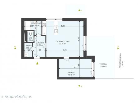 . | Pronájem bytu, 2+kk, 63 m²
