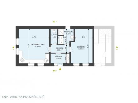. | Pronájem bytu, 2+kk, 60 m²