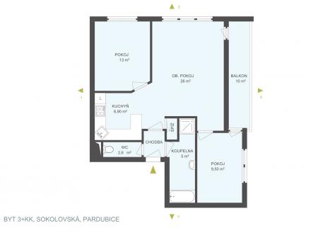 . | Pronájem bytu, 3+kk, 73 m²