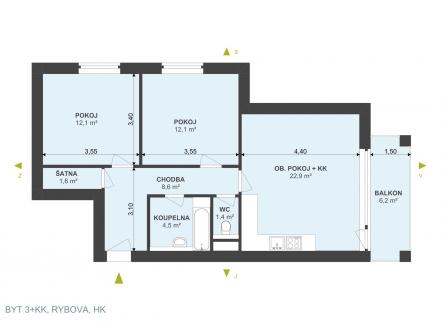 . | Pronájem bytu, 3+kk, 72 m²